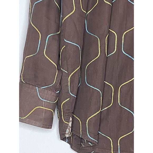 Vintage Enyce Mens XL Brown Embroidered Geometric Long Sleeve button up shirt‎ - Picture 5 of 8